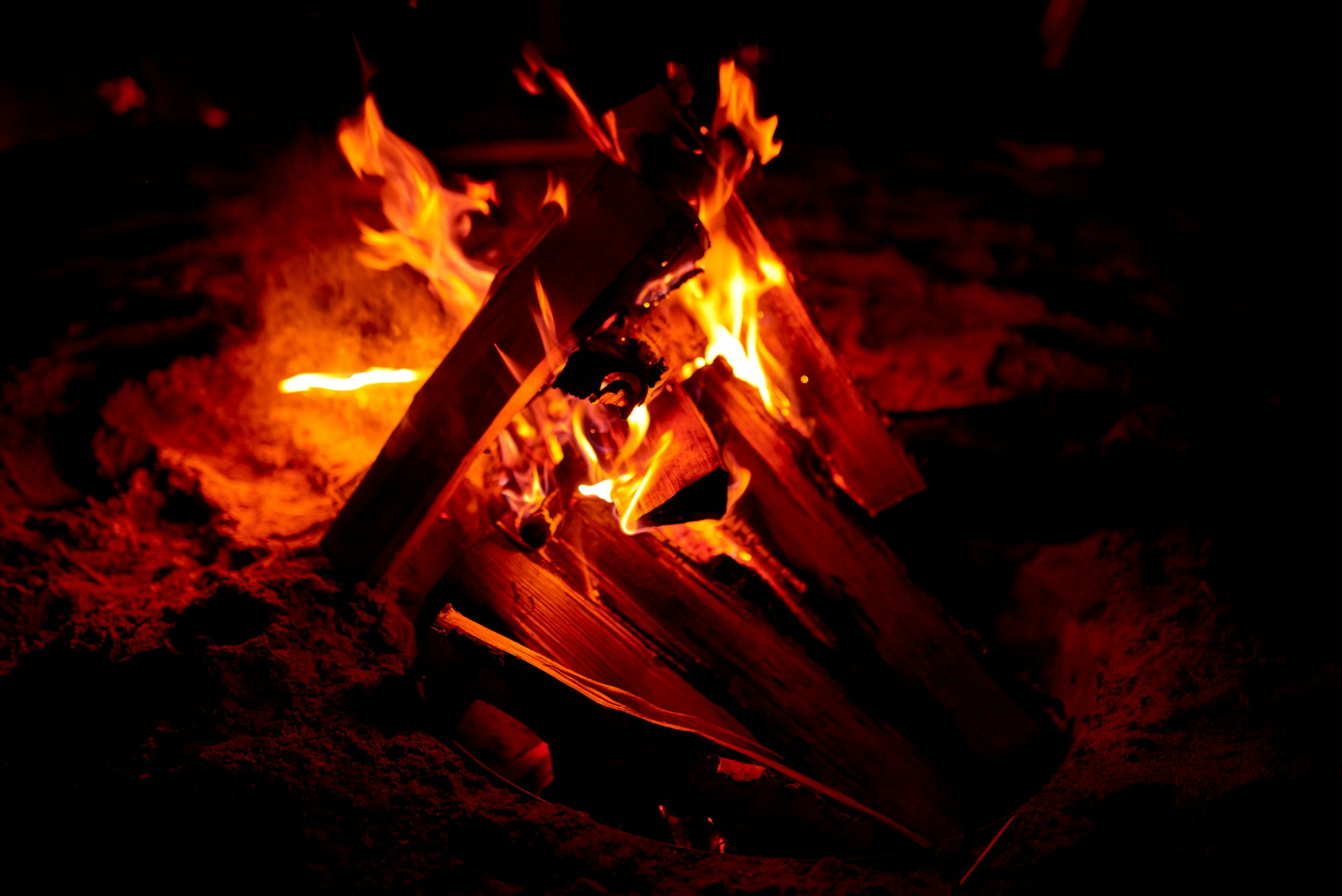 Burning campfire outdoors